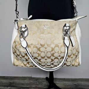 COACH White Cream Signature Logo Christie Shoulder Handbag Crossbody QuietLuxury
